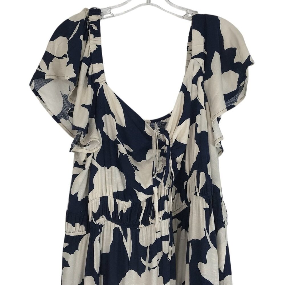 AVA & VIV DRESS WOMENS PLUS 2X BLUE WHITE FLORAL ALL OVER PRINT OFF SHOULDER - Picture 3 of 9